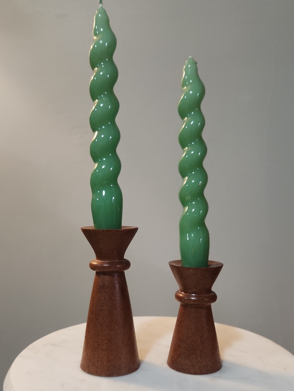 MCM Teak Wood Candlesticks Set Of Two Brown Holders